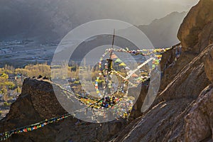 Buddhist prayer flags on the mountain