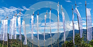 Buddhist Prayer Flags with mountains background - Bhutan