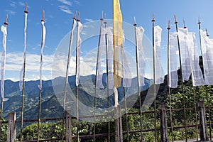 Buddhist Prayer Flags with mountains background - Bhutan