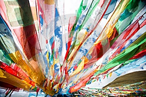 Buddhist prayer flags in Tibet, China