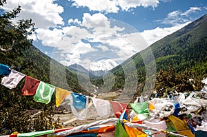 Buddhist prayer flags in the tibetan higlands