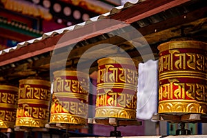 Buddhist prayer wheel with mantra in Nepal