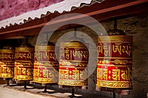 Buddhist prayer wheel with mantra in Nepal
