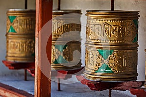 Buddhist prayer wheels. Diskit, Ladakh