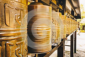 Buddhist prayer wheels at Kyoto temple, Japan, Asia