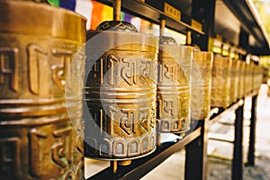 Buddhist prayer wheels at Kyoto temple, Japan, Asia
