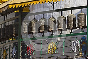 Buddhist prayer wheels, Soyambunath temple, Kathmandu.