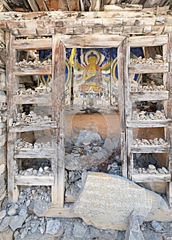 Buddhist praying wall in Landscape in Annapurna circuit,trekking in Nepal