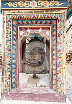 Prayer wheels in Nepal village, Landscape in Annapurna circuit,trekking in Nepal