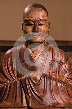 Buddhist Priest wooden sculpture by Mondo Fukuoko in 1754 in Japan photo