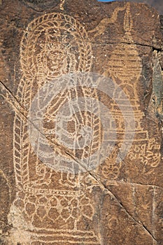 Buddhist Rock carvings on rock in Chilas