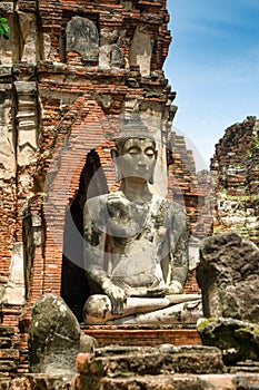 Buddhist statue in Wat Mahathat in Ayutthaya, Thailand