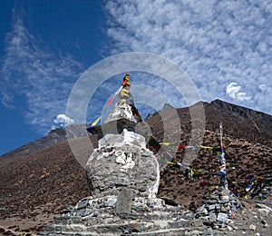 Buddhist stupa above Dingboche on the way to Everest base camp,
