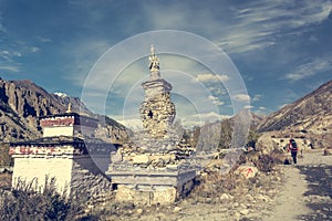 Buddhist stupa along Annapurna trek.