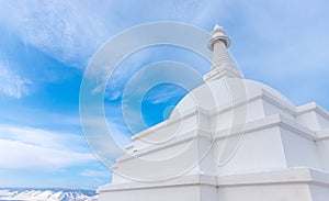 Buddhist stupa of enlightenment on island Ogoy lake Baikal Russia sunlight