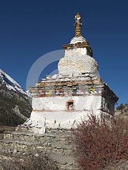 Buddhist stupa in Himalayan mountains.