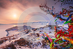 Buddhist stupa on Ogoy island on Baikal lake, Russia