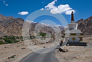 Buddhist stupa on road to Liker Monastery in India
