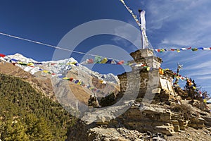 Buddhist Stupa Stone Monument Nepal Himalaya Mountains Landscape Annapurna Circuit Hiking