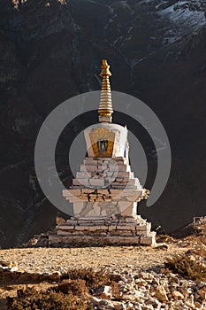 Buddhist stupa in Thame village with rocky.