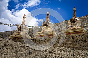 Buddhist stupas (chortens) in Indian Himalayas in Ladakh