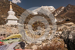 Buddhist stupas leading to Village of Kyangjin Gompa