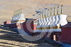 Buddhist stupas at a Tibetan monastery at Madoi County