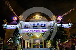 Buddhist temple Chua Thien Lam. Night scene. Vietnam