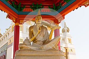 Buddhist temple Golden Abode of Buddha Shakyamuni in Elista, Republic of Kalmykia, Russia, sculptures of 17 great Pandits of