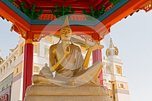 Buddhist temple Golden Abode of Buddha Shakyamuni in Elista, Republic of Kalmykia, Russia, sculptures of 17 great Pandits of