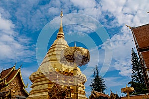 Buddhist temple golden pagoda of Doi Suthep in Thailand