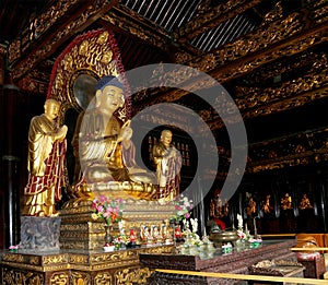 Buddhist Temple. Golden statue of Buddha-- Xian (Sian, Xi'an), China