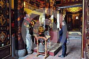 Buddhist temple interior in Hanoi, Vietnam