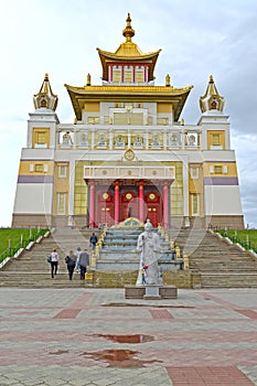 Buddhist temple khurul  `Golden abode of Buddha Shakyamuni` and a statue of the White Starz. Elista, Kalmykia