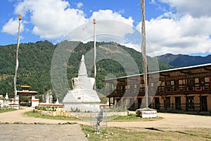 buddhist temple (kurjey lhakhang) in jakar (bhutan)