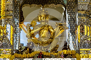 Buddhist temple on Las Vegas Boulevard with solid gold Buddha statue for meditation at Caesars Palace hotel, casino and resort in