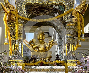 Buddhist temple on Las Vegas Boulevard with solid gold Buddha statue for meditation at Caesars Palace hotel, casino and resort.