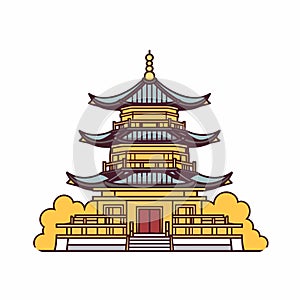 Buddhist temple, monastery. Buddhism symbol. Pagoda house. Vector illustration. Religion building