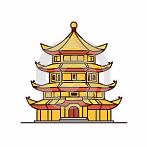 Buddhist temple, monastery. Buddhism symbol. Pagoda house. Vector illustration. Religion building