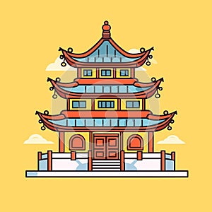 Buddhist temple, monastery. Buddhism symbol. Pagoda house. Vector illustration. Religion building