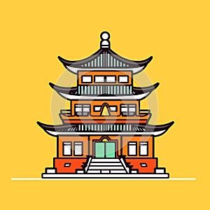 Buddhist temple, monastery. Buddhism symbol. Pagoda house. Vector illustration. Religion building