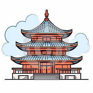 Buddhist temple, monastery. Buddhism symbol. Pagoda house. Vector illustration. Religion building