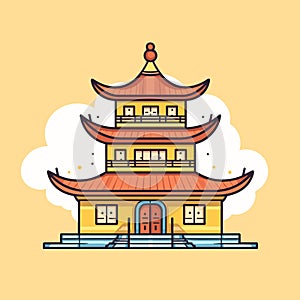 Buddhist temple, monastery. Buddhism symbol. Pagoda house. Vector illustration. Religion building