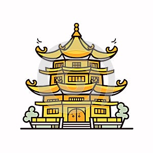 Buddhist temple, monastery. Buddhism symbol. Pagoda house. Vector illustration. Religion building