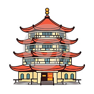 Buddhist temple, monastery. Buddhism symbol. Pagoda house. Vector illustration. Religion building