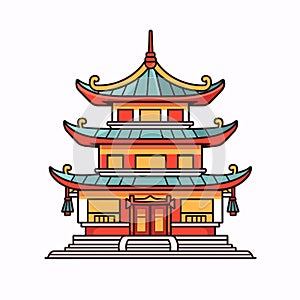 Buddhist temple, monastery. Buddhism symbol. Pagoda house. Vector illustration. Religion building