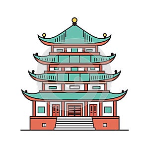 Buddhist temple, monastery. Buddhism symbol. Pagoda house. Vector illustration. Religion building