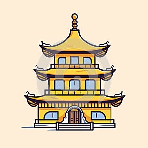 Buddhist temple, monastery. Buddhism symbol. Pagoda house. Vector illustration. Religion building