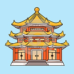 Buddhist temple, monastery. Buddhism symbol. Pagoda house. Vector illustration. Religion building