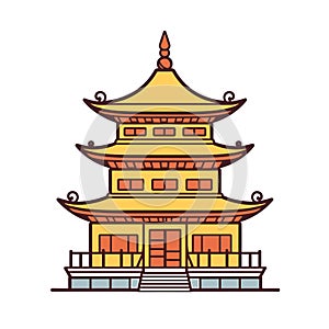 Buddhist temple, monastery. Buddhism symbol. Pagoda house. Vector illustration. Religion building